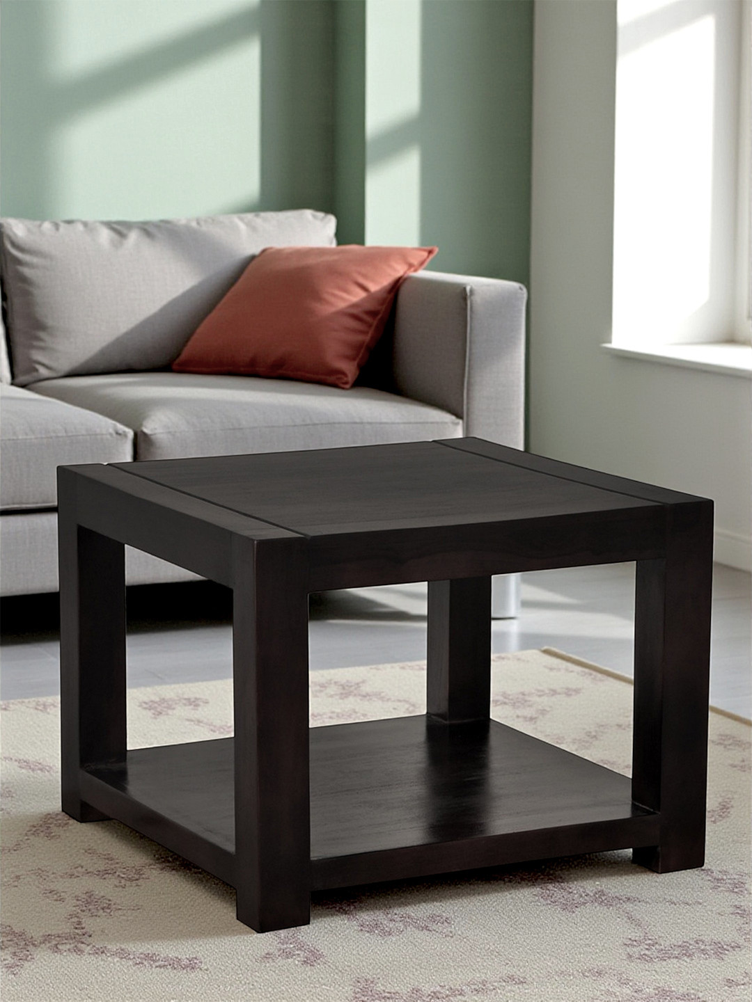 Ikiriya Lisbon Sheesham Wood Contemporary Square Tea table in Extra Dark Mahagony Finish