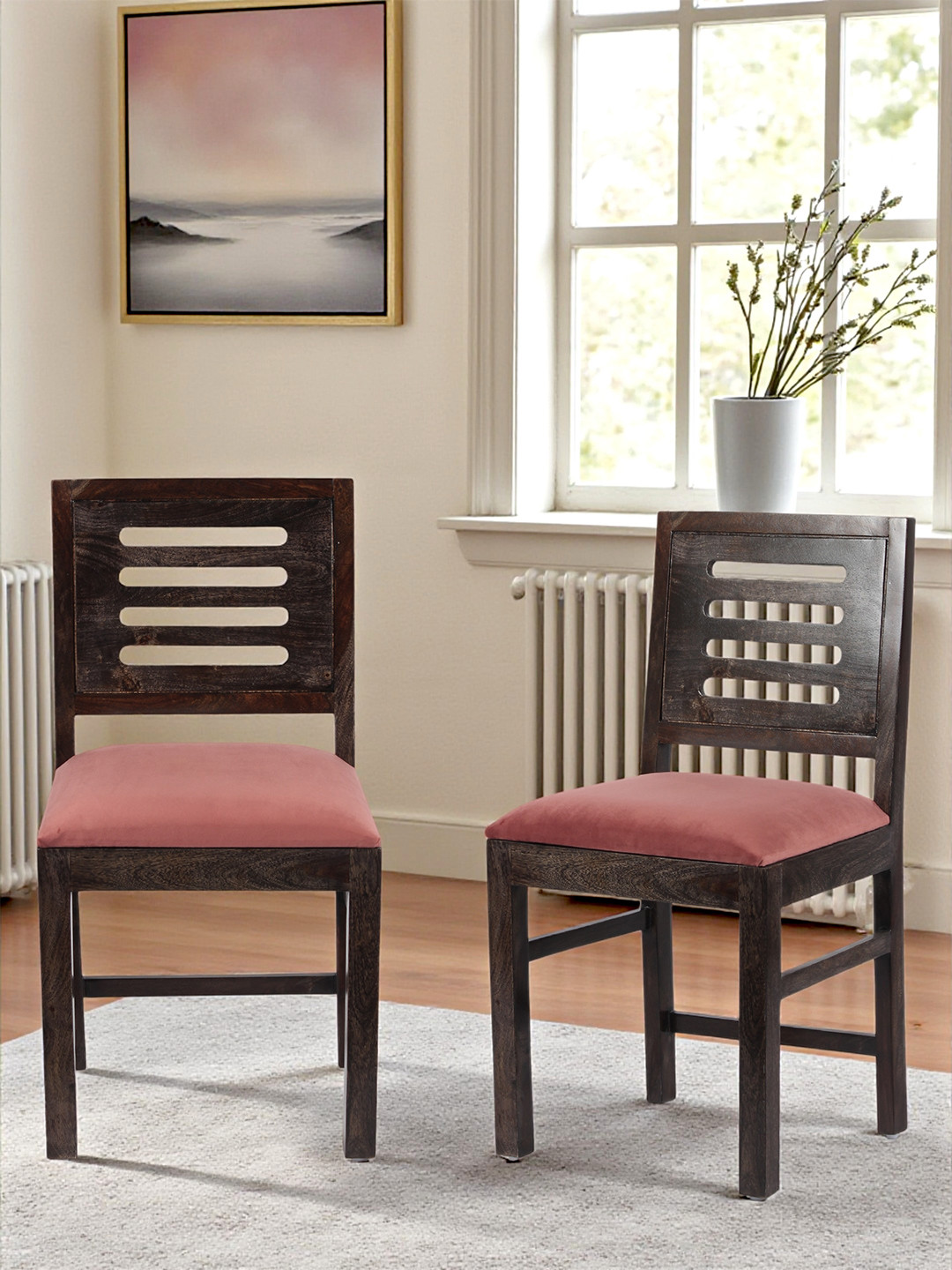 Ikiriya Sheesham Wood Accent Set Of 2 Dining Chairs In Dark Mahagony Finish