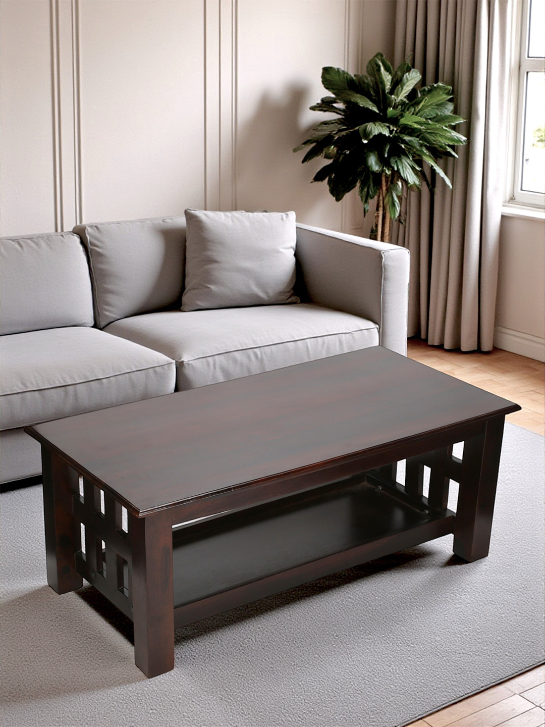 Ikiriya Sheesham Wood Accent Coffee Table In Dark Walnut Finish