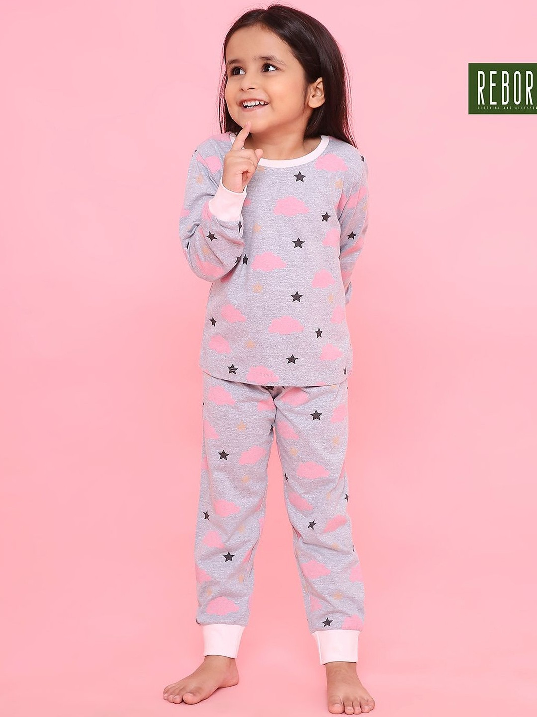 REBORN Girls 2Pc Printed Cotton Sleepsuit