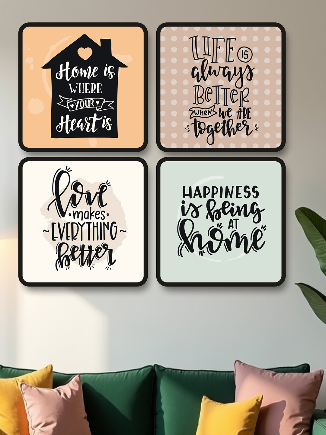 SAF White & Brown 4 Pieces Home Sweet Home Painting Framed Wall Art