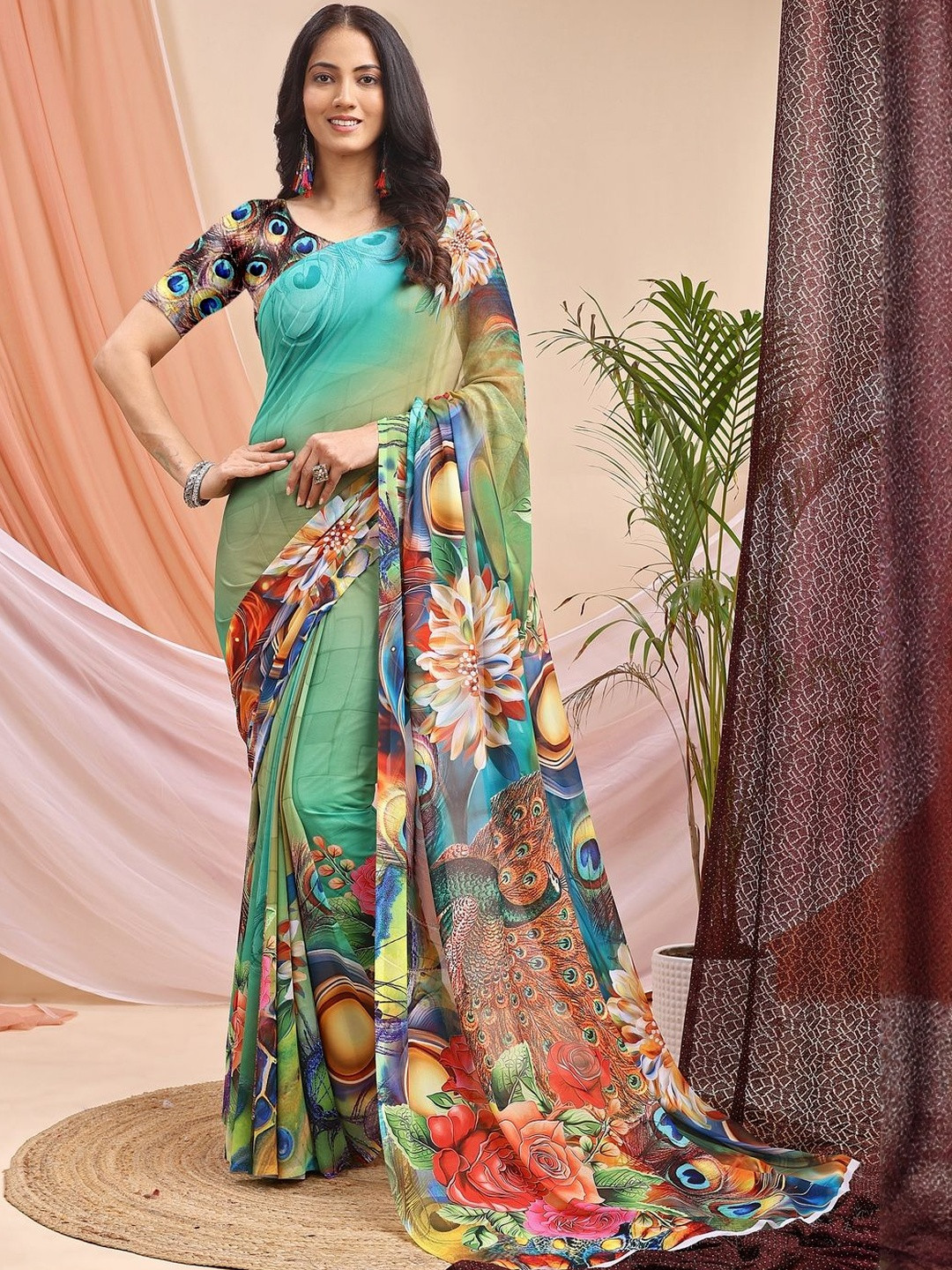 SHIVAM FABRICS Ethnic Motifs Poly Georgette Designer Saree