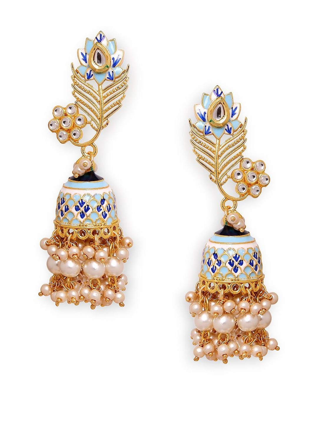 Anouk Meenakari Enamel With Kundan Pearl Peacock Design Jhumka Earrings