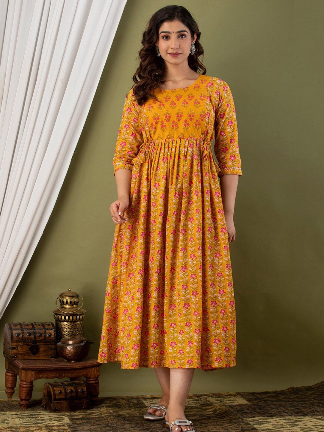 FASHION SWAG Ethnic Printed Cotton Maternity Dress