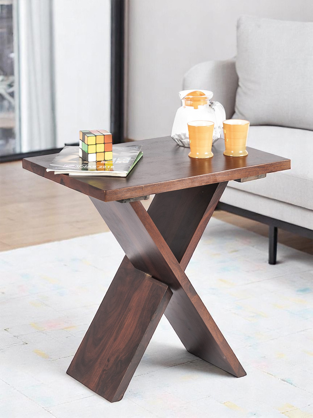 Ikiriya Sheesham Wood Tea Table / Corner Tables / Bedside Table In Dark Walnut Finish