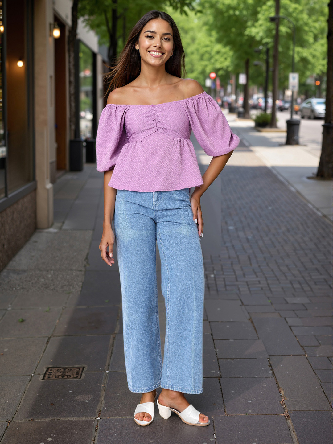 Freehand by The Indian Garage Co Women Textured Off-Shoulder Top