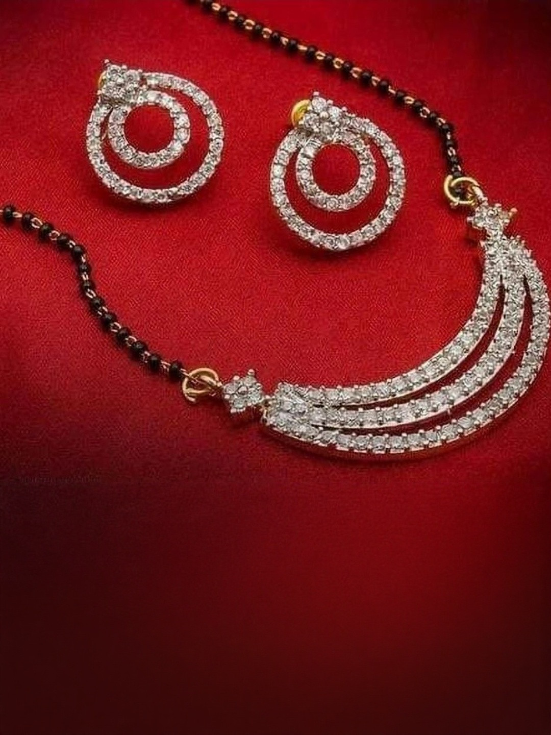 Suvasana Artificial Stones Studded Mangalsutra With Earrings