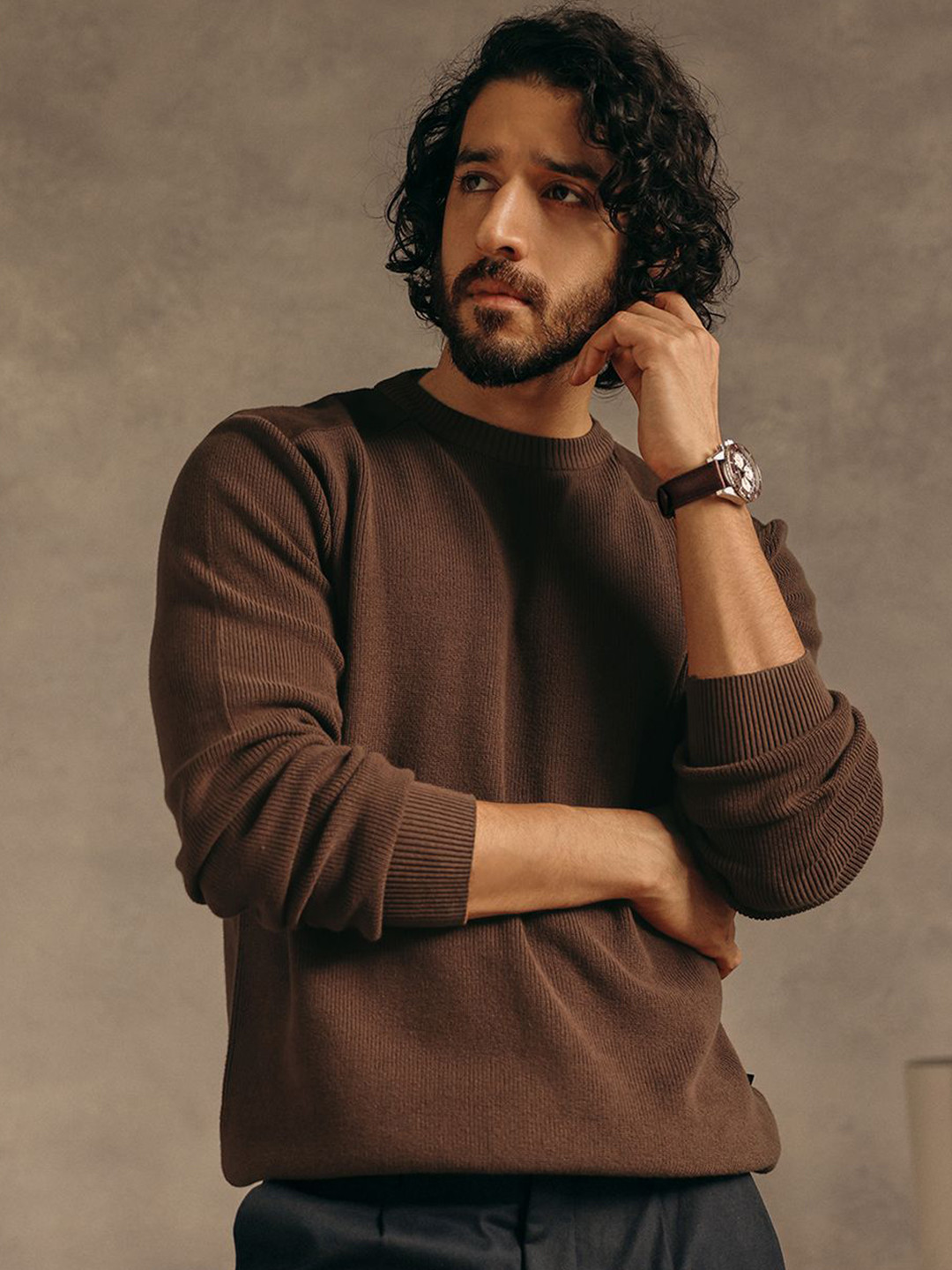 Andamen Men Reg Structured Fabric Cotton Regular Fit Pullover