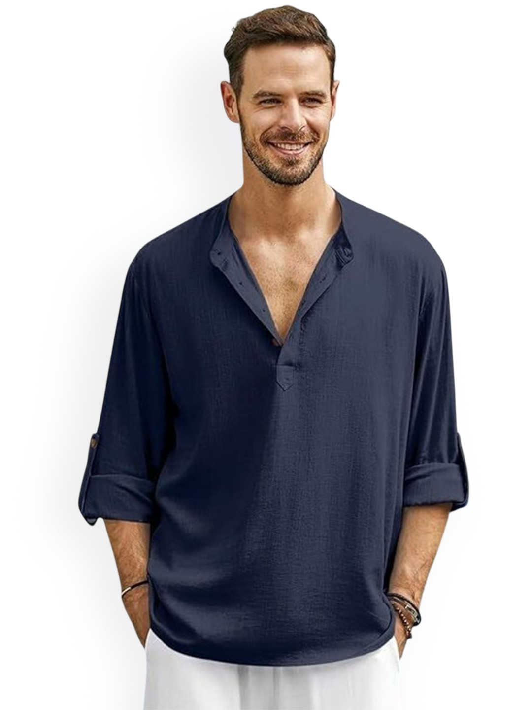 EdinWolf Men Band Collar Straight Cotton Kurta