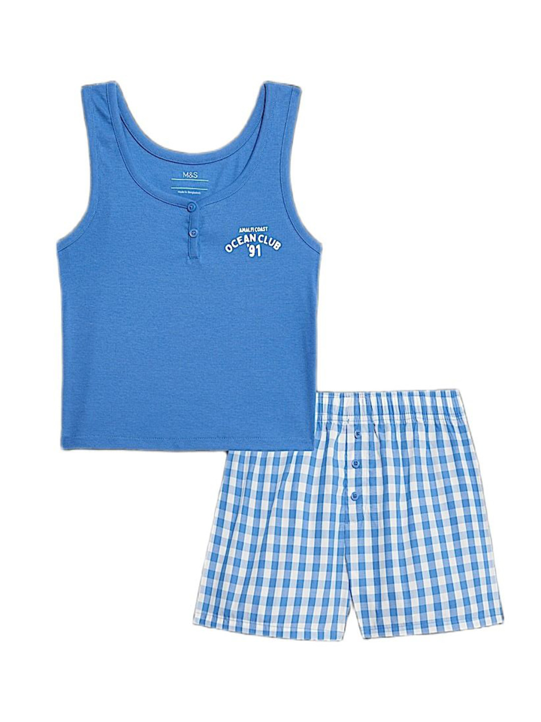 Marks & Spencer Girls Text Printed with Checked Top with Shorts Night Suit