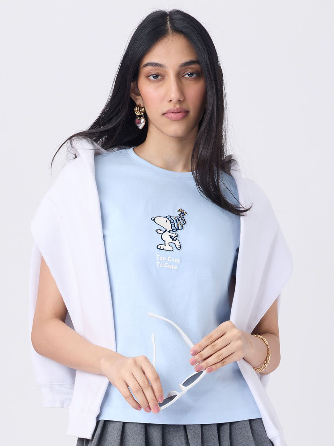 The Souled Store Women Snoopy Typography Printed Round Neck Pure Cotton T-shirt