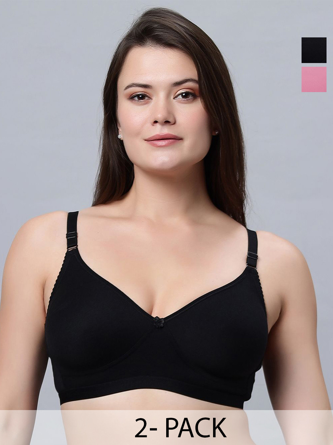 Eden Pack of 2 Non Wired Non Padded Full Coverage Daily Wear Cooling Cotton T-shirt Bra