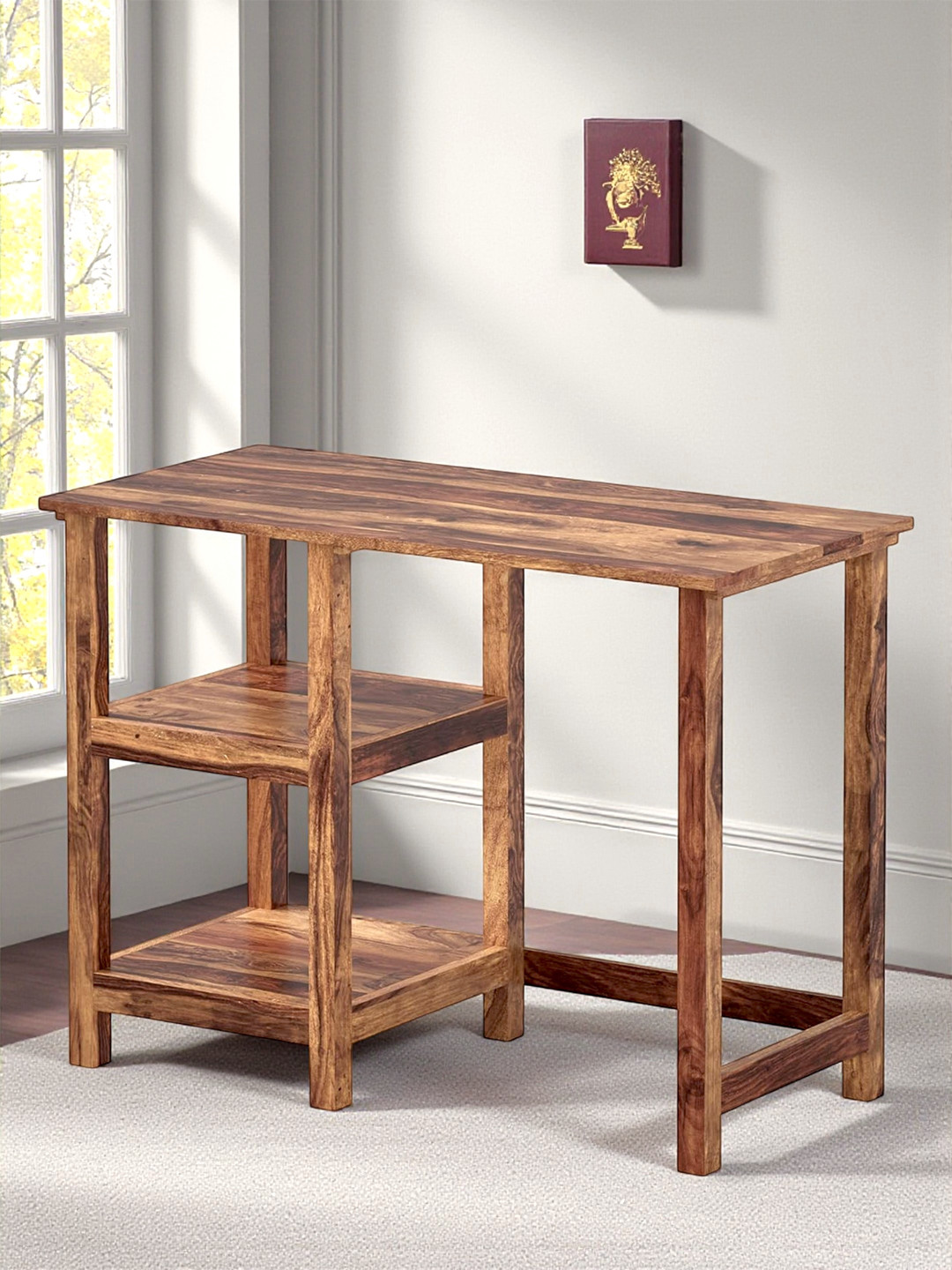 Ikiriya Sheesham Wood Study Computer Table (Natural Teak Finish)