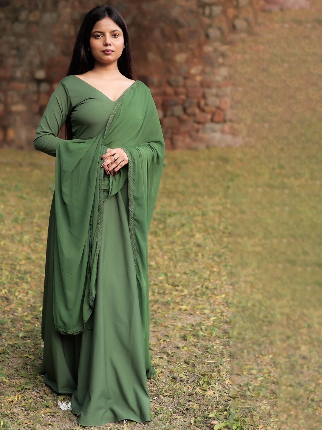 VELLTISKA Women V-Neck Gown Ethnic Dress With Dupatta