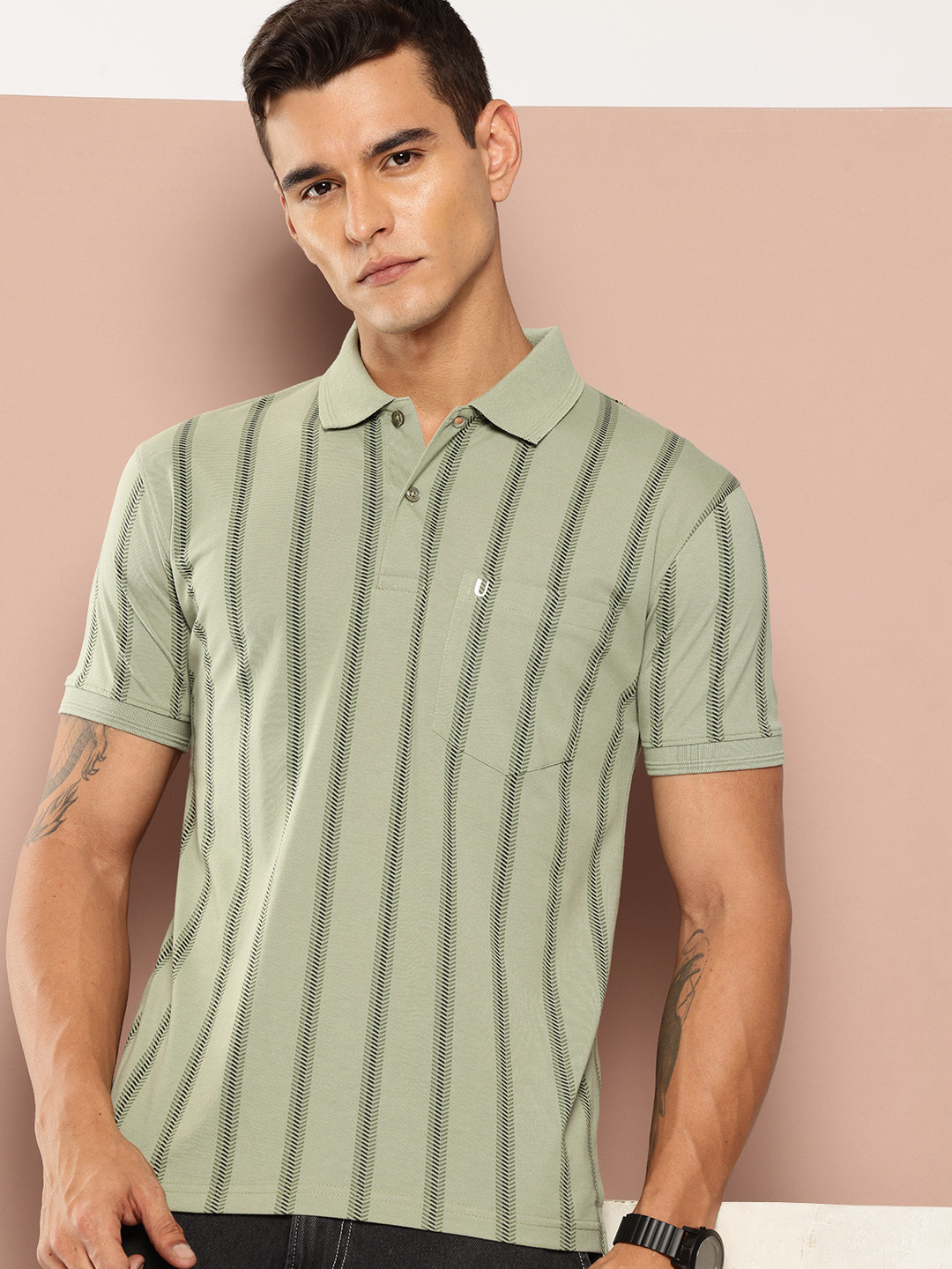 UNIBERRY Striped Polo Collar T-shirt