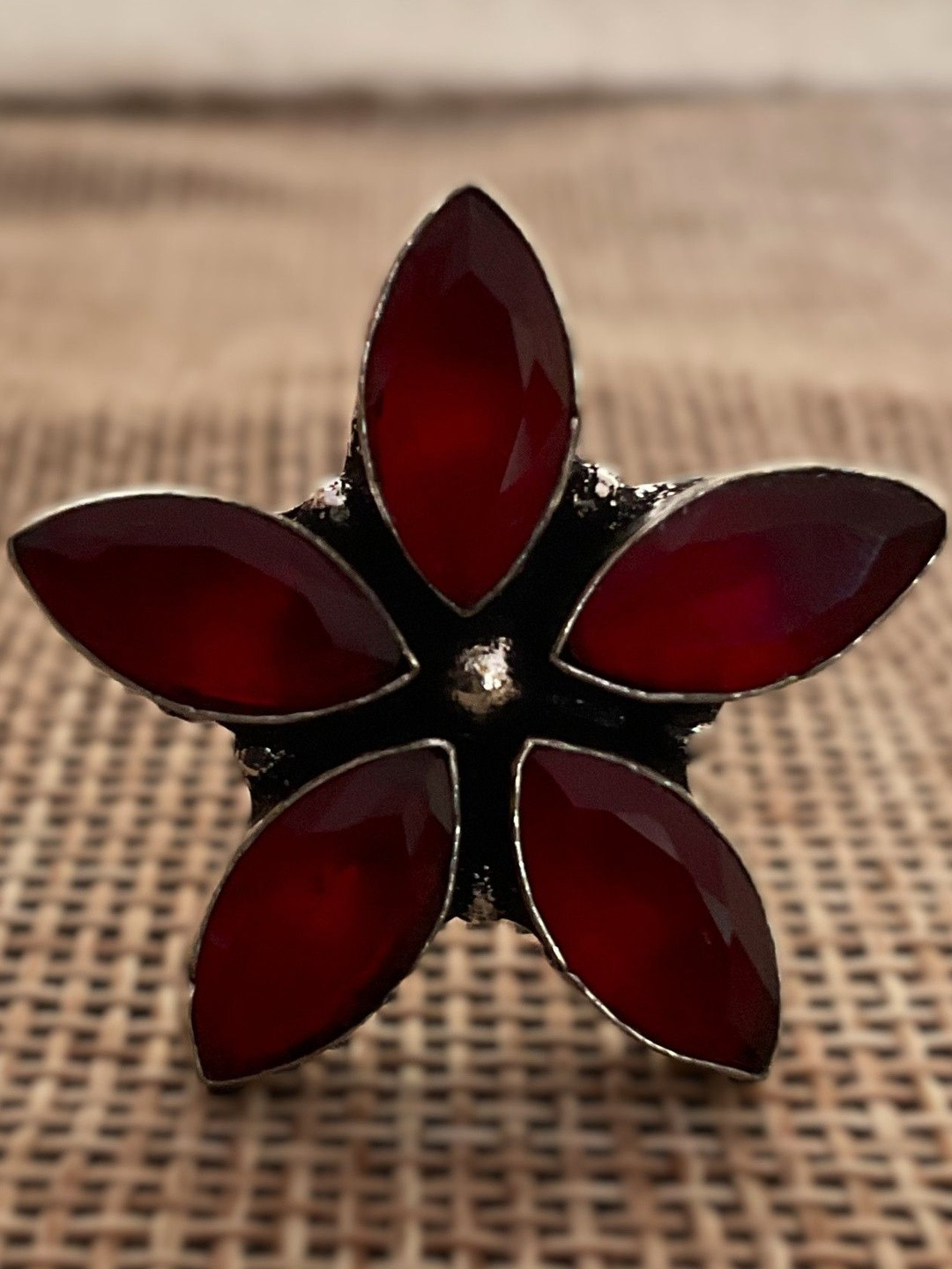 MOHATI Women Five Leaves Stones Studded Adjustable Finger Ring