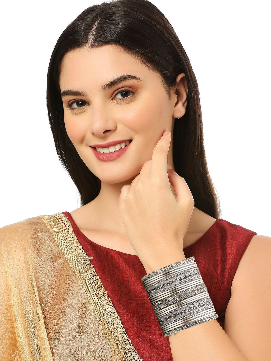 Sangria Women Combo of 18 Oxidised Silver Bangle Set