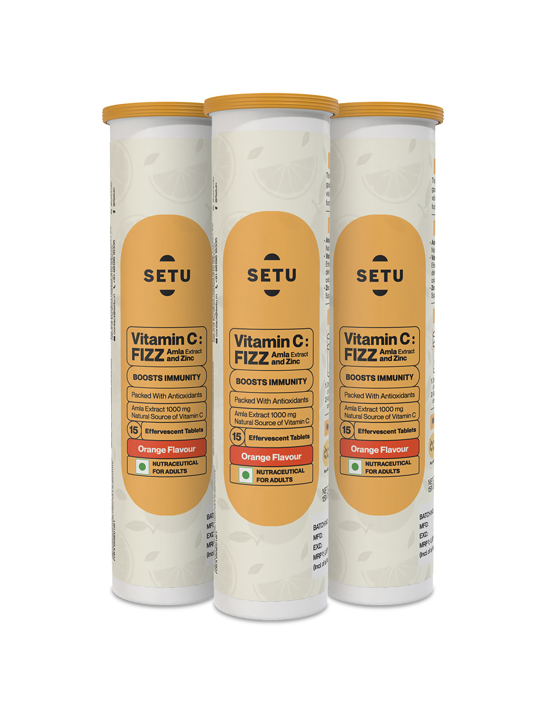 SETU Set Of 3 Vitamin C Fizz With Amla Extract - 15 Tablets Each