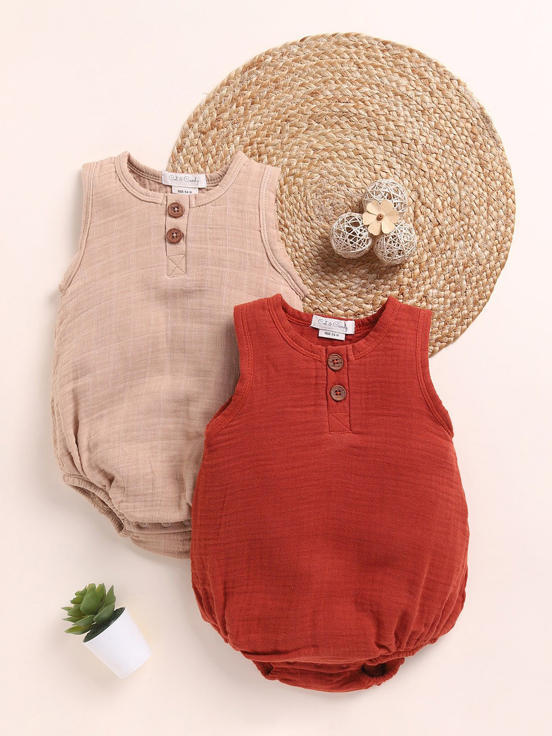 COT & CANDY Infants Pack Of 2 Round Neck Bubble Bodysuits