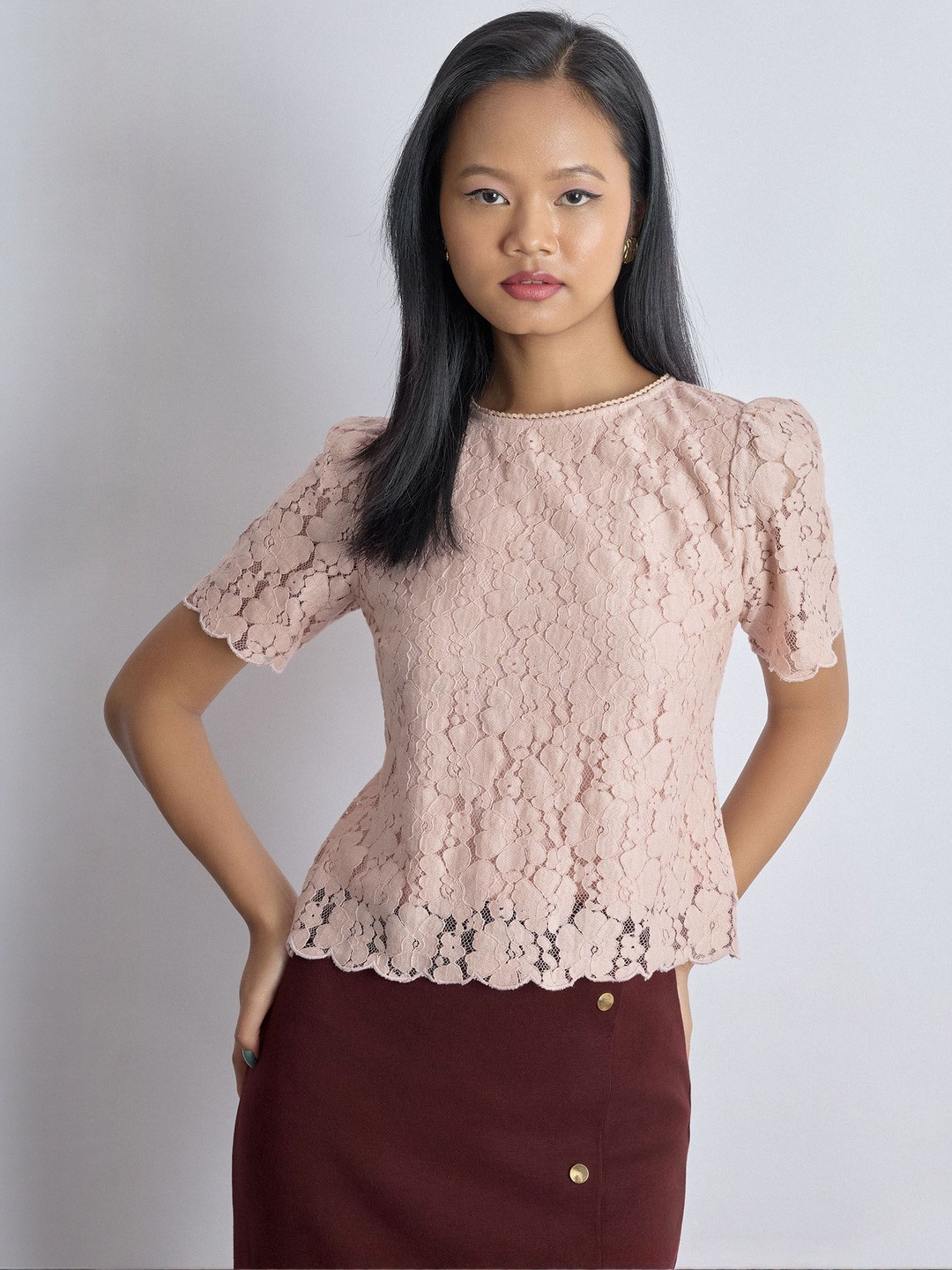 The Label Life Blush Floral Lace Top