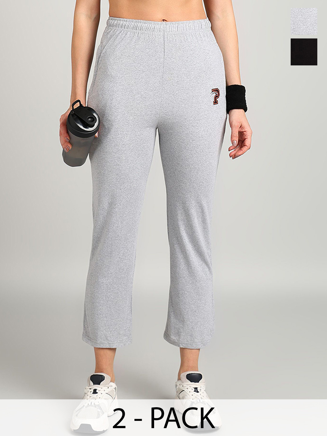 PAAVKI Women Pack Of 2 Relaxed-Fit PC Cotton Mid-Rise Track Pants With 2 Side Zip Pockets