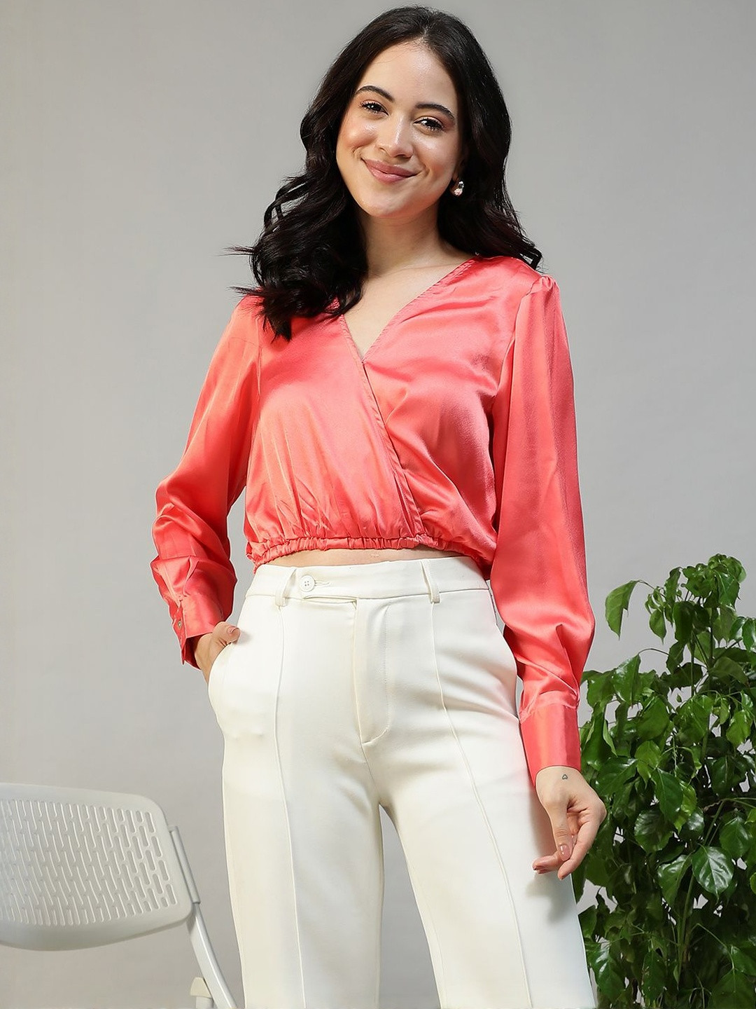 Oxolloxo Satin Wrap Crop Top