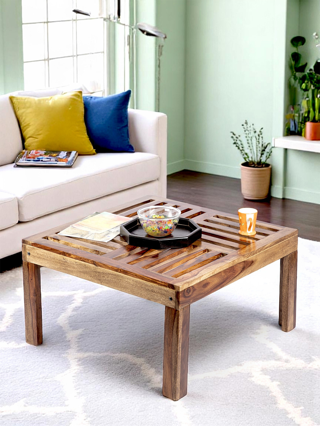 Ikiriya Sheesham Wood Contemporary Coffee Table In Teak Finish