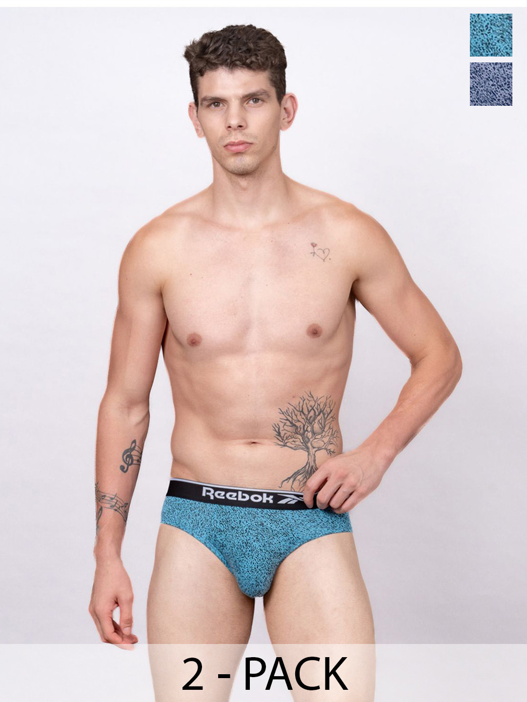 Reebok Pack Of 2 Printed Low Rise Anti Bacterial Basic Briefs