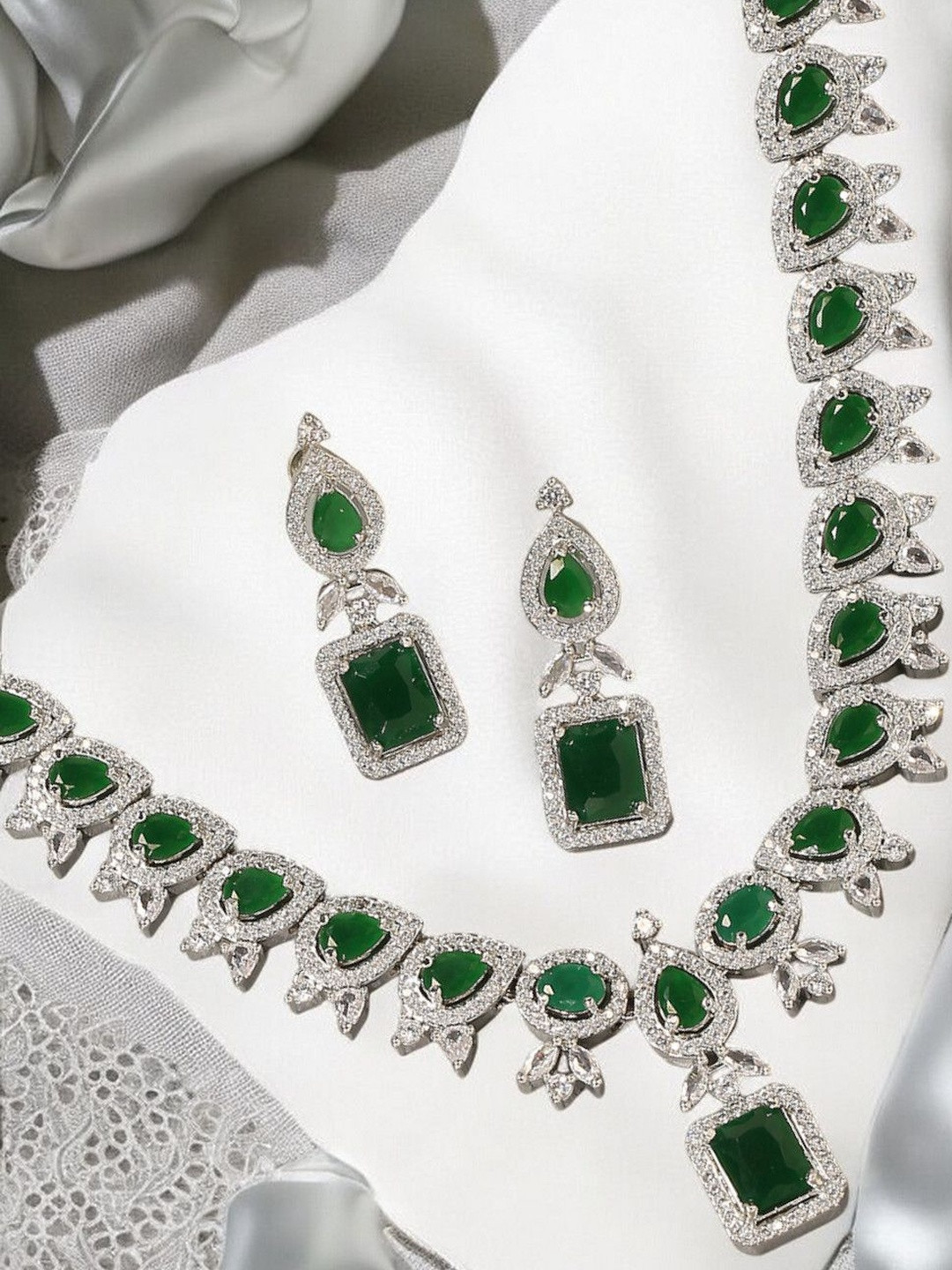 Anouk Women Green American Diamond Jewellery Set