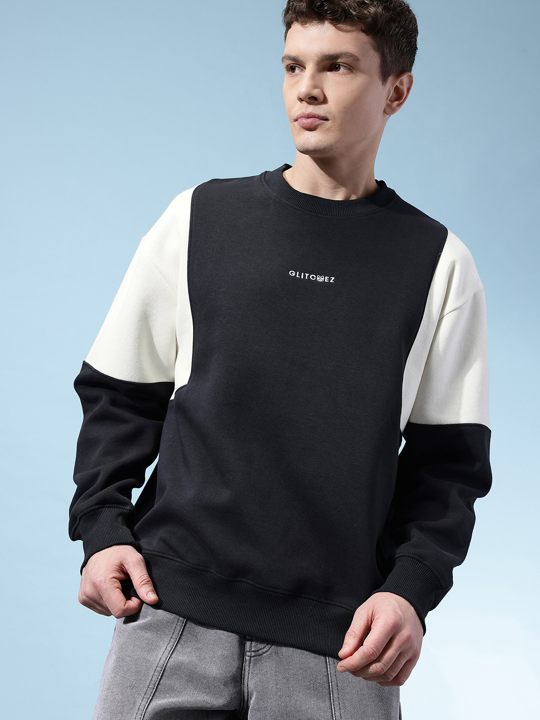 glitchez Colorblocked Fleece Relaxed Fit Sweatshirt