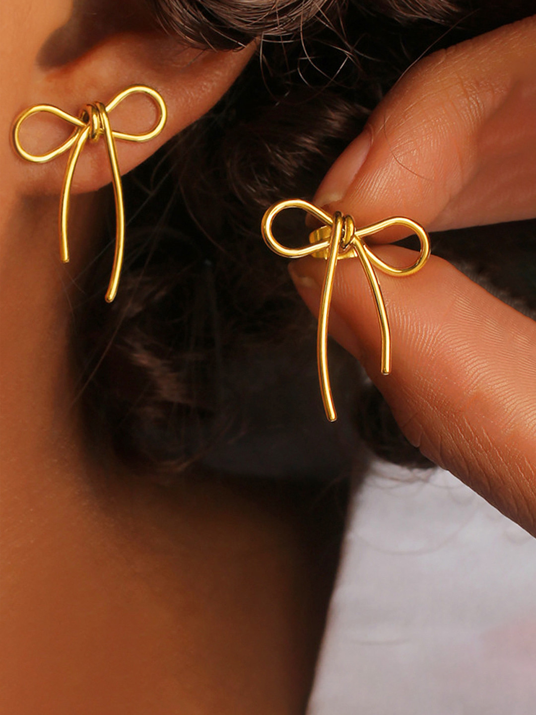 Designs & You Stainless Steel Gold-Plated Bow Shaped Studs