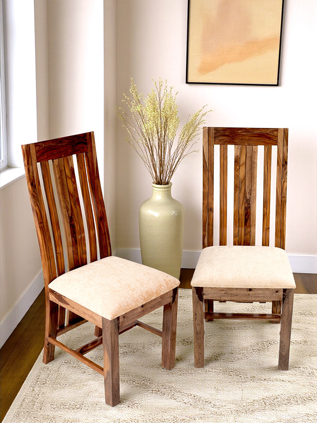 Ikiriya Sheesham Wood Accent Set Of 2 Dining Chairs In Teak Finish