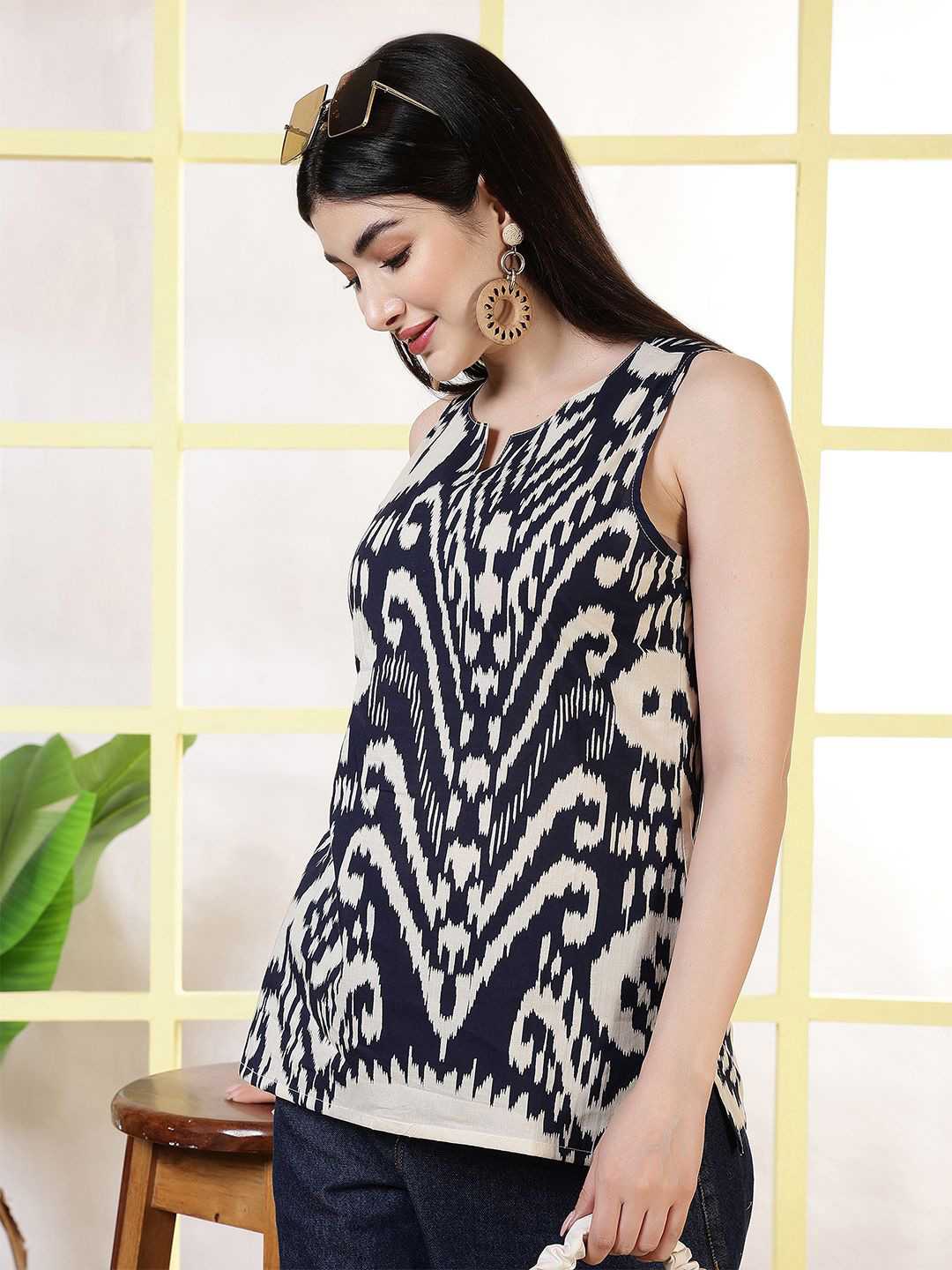 KALAMIR Ikat Printed Pure Cotton Kurti