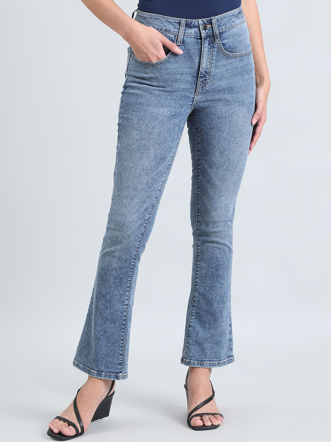 Go Colors Women Mid-Rise Light Fade Bootcut Light Fade Stretchable Jeans