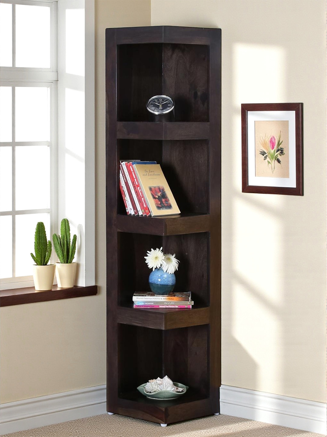 Ikiriya Sheesham Wood Accent Book Shelf / Showcases/ Display Unit In Dark Mahagony Finish
