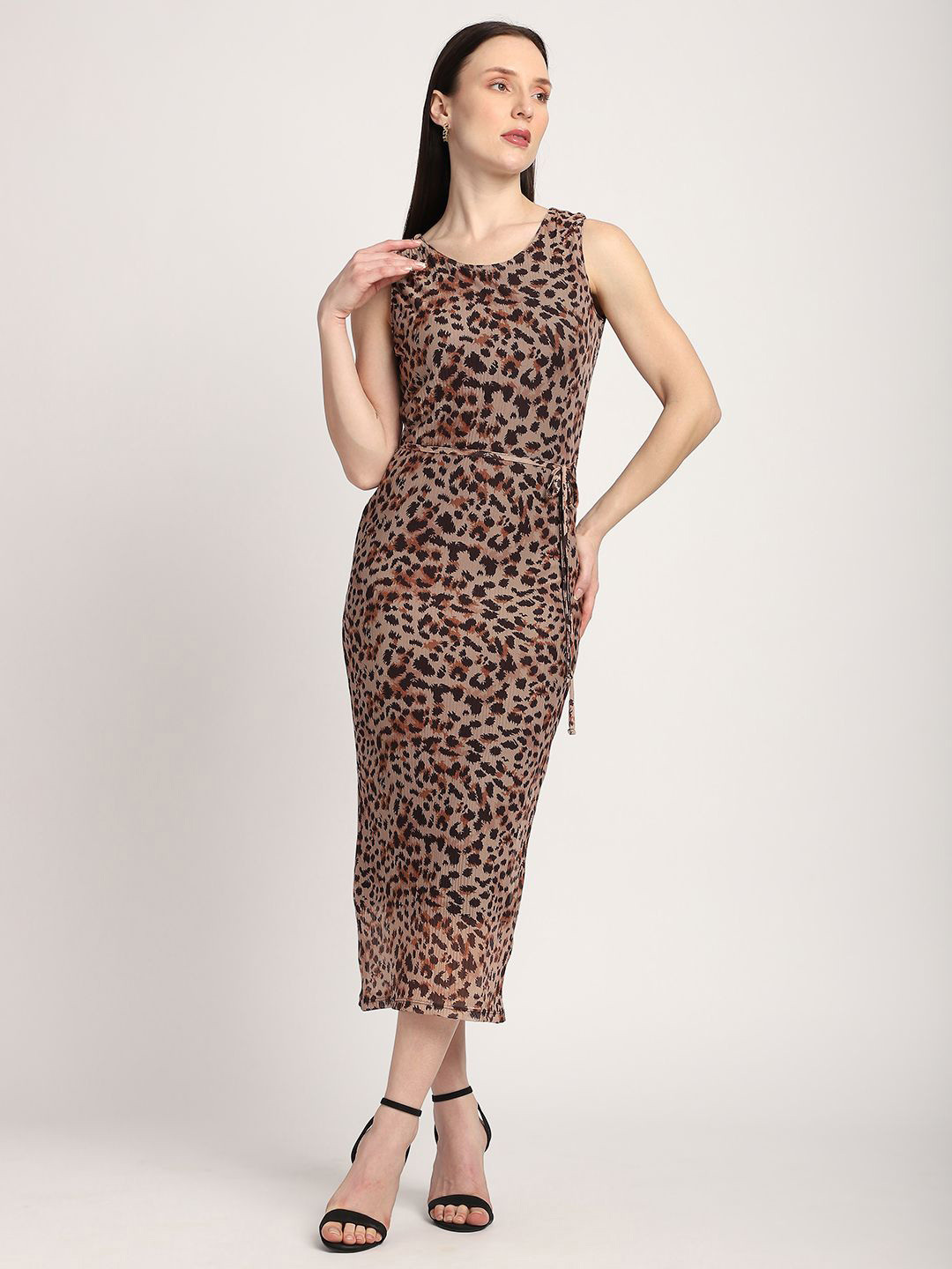 R&B Animal Printed Sheath Midi Dress