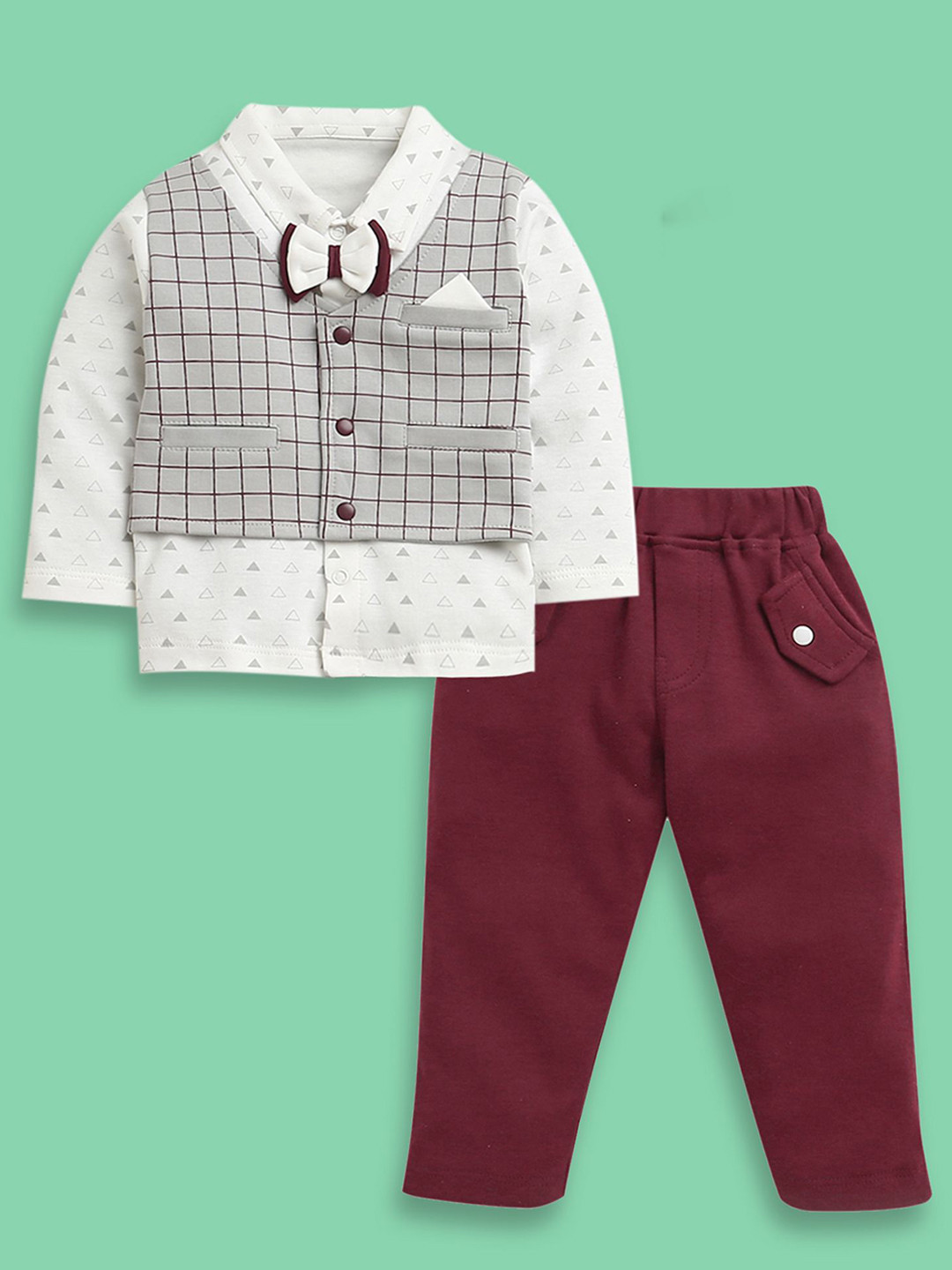 BUMZEE Boys Checked Pure Cotton Shirt with Trousers