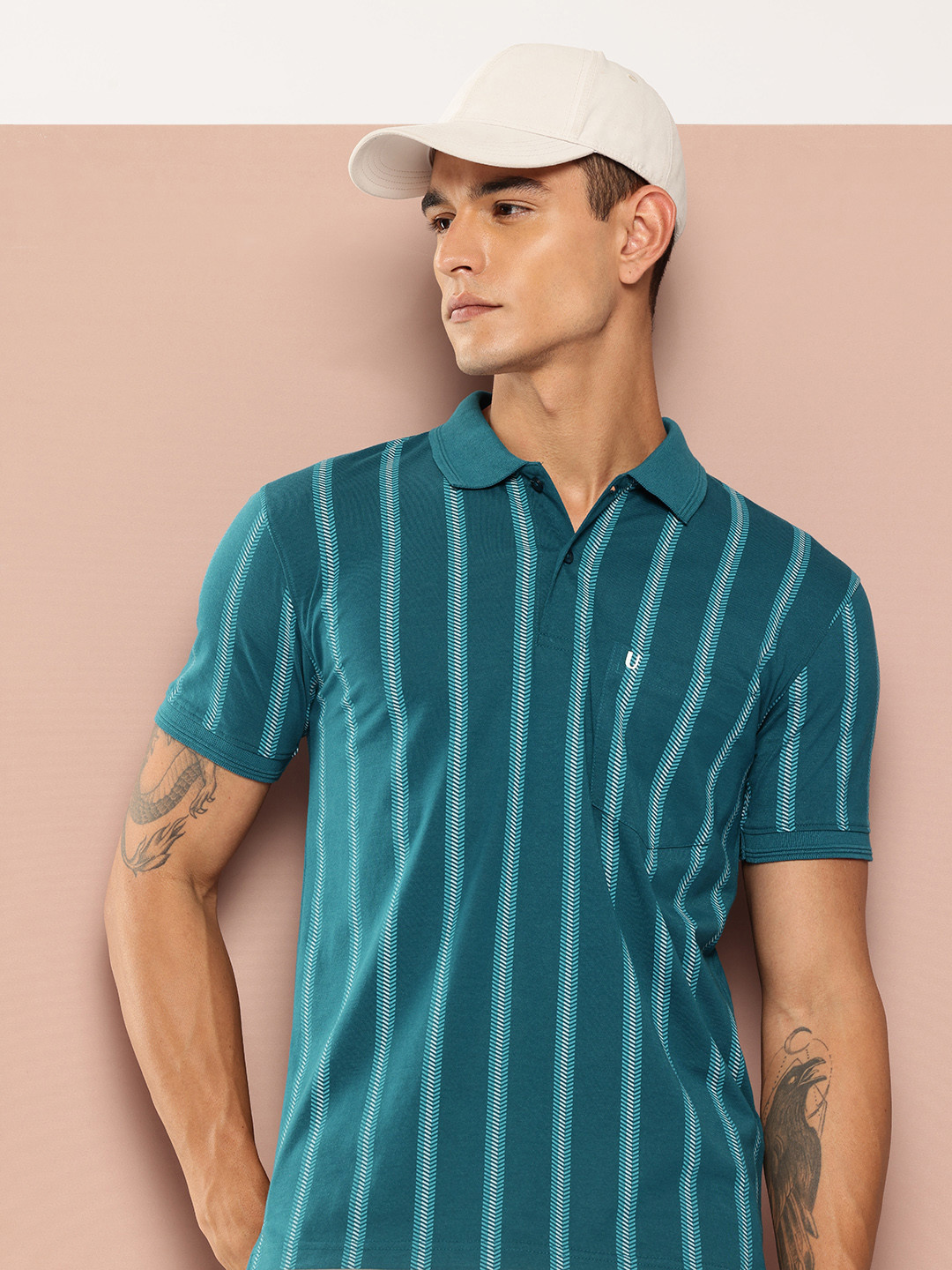 UNIBERRY Striped Polo Collar T-shirt