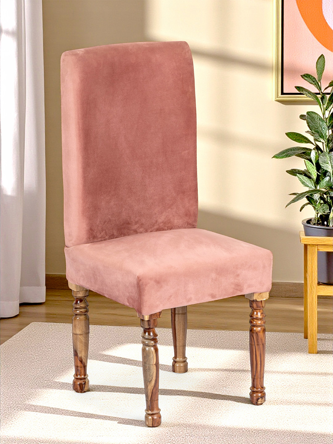 Rosslyn Sheesham Wood Accent Dining Chair (Coral Pink Velvet; Teak Finish)