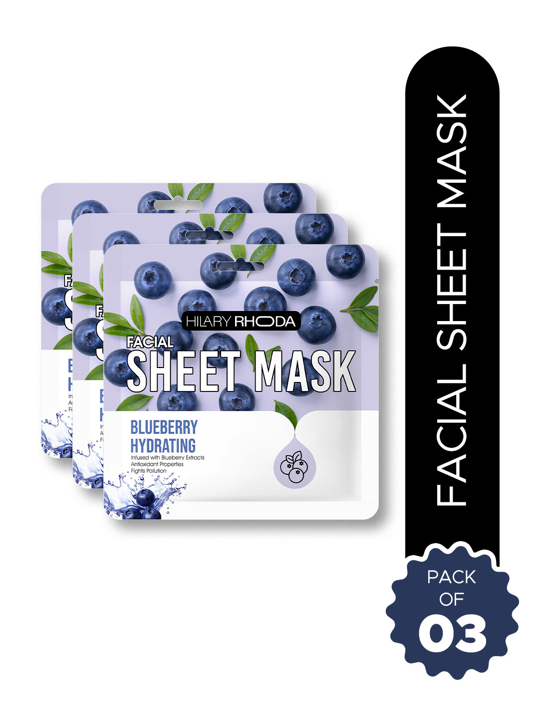Hilary Rhoda Set Of 3 Blueberry Hydrating Sheet Mask- 20 g Each