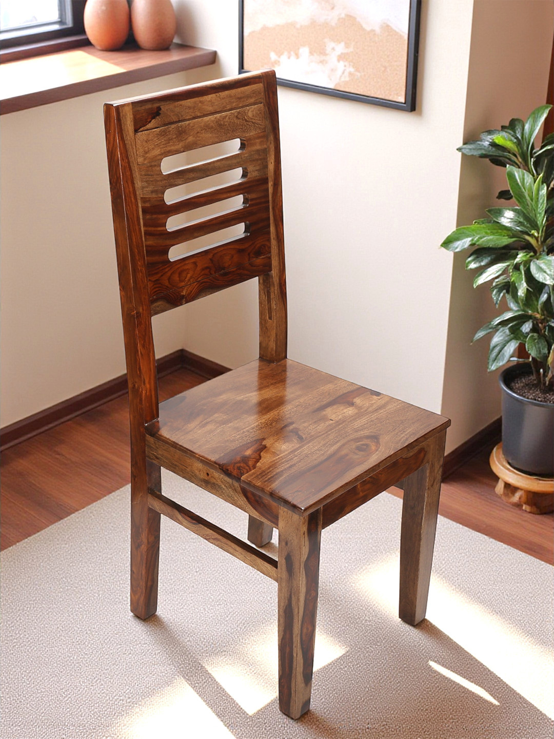 Ikiriya Sheesham Wood Accent Dining Chair In Teak Finish