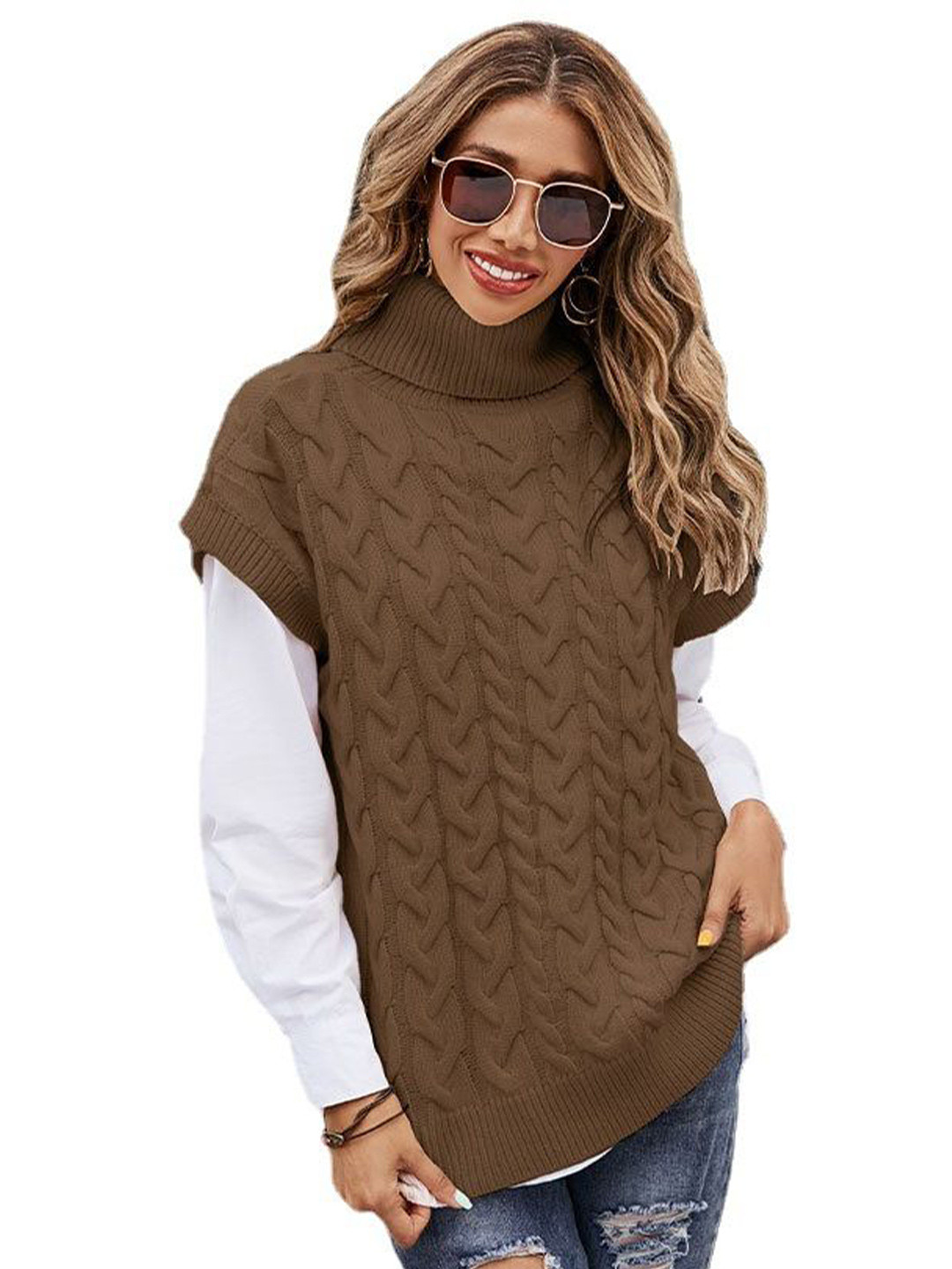 StyleCast Women Solid Cable Knit Longline Sweater Vest
