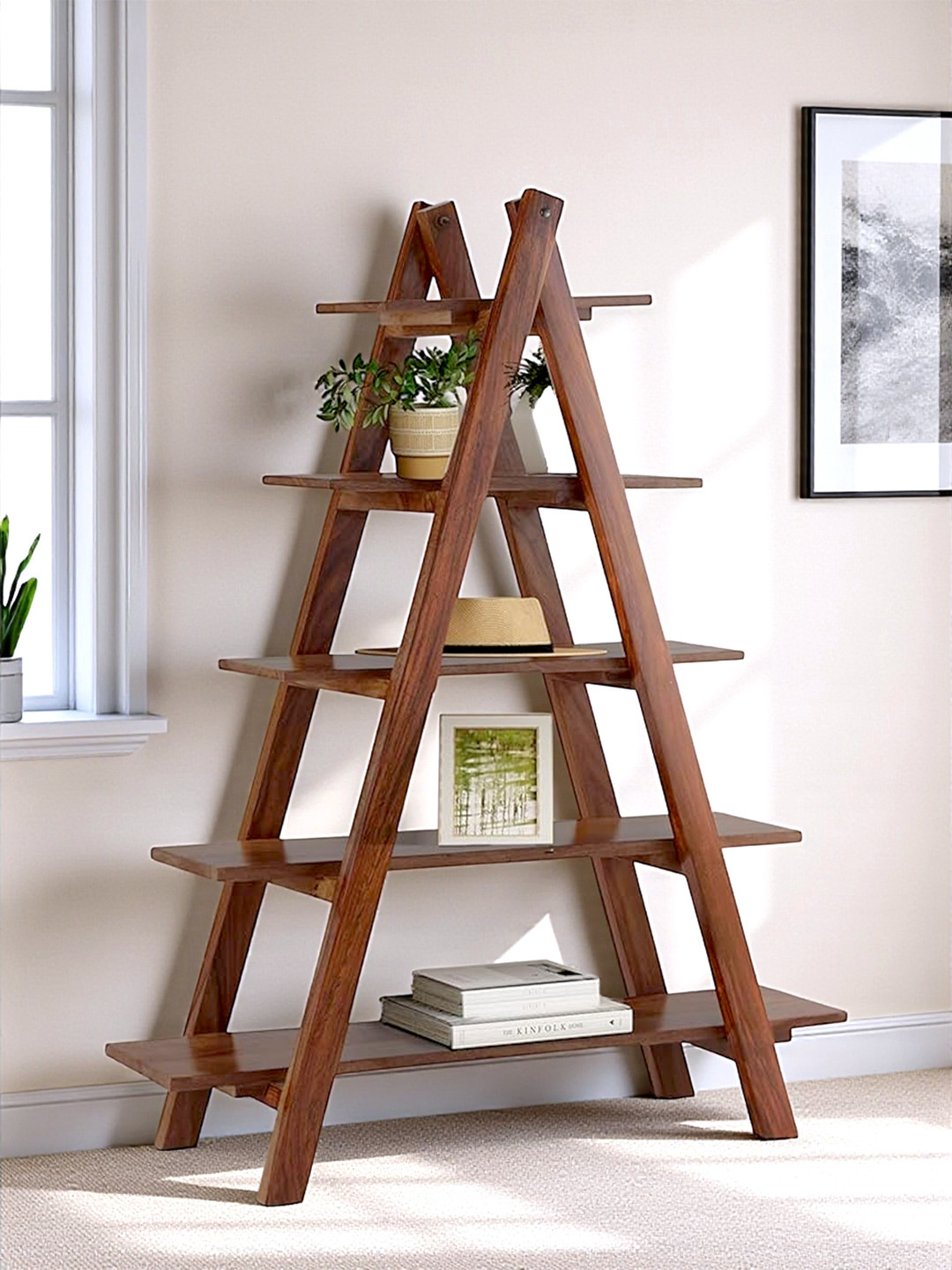 Ikiriya Sheesham Wood Accent Book Shelf / Showcases/ Display Unit In Natural Teak Finish