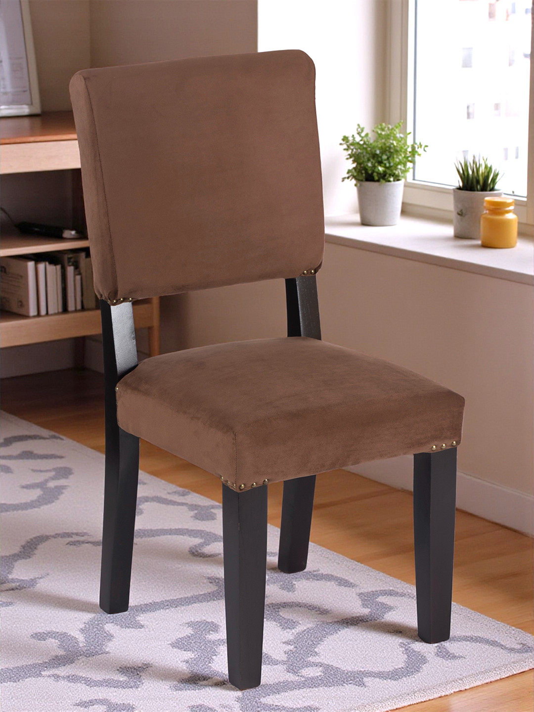 Newport Sheesham Wood Accent Dining Chair (Taupe Brown Velvet; Extra Dark Mahagony Finish)