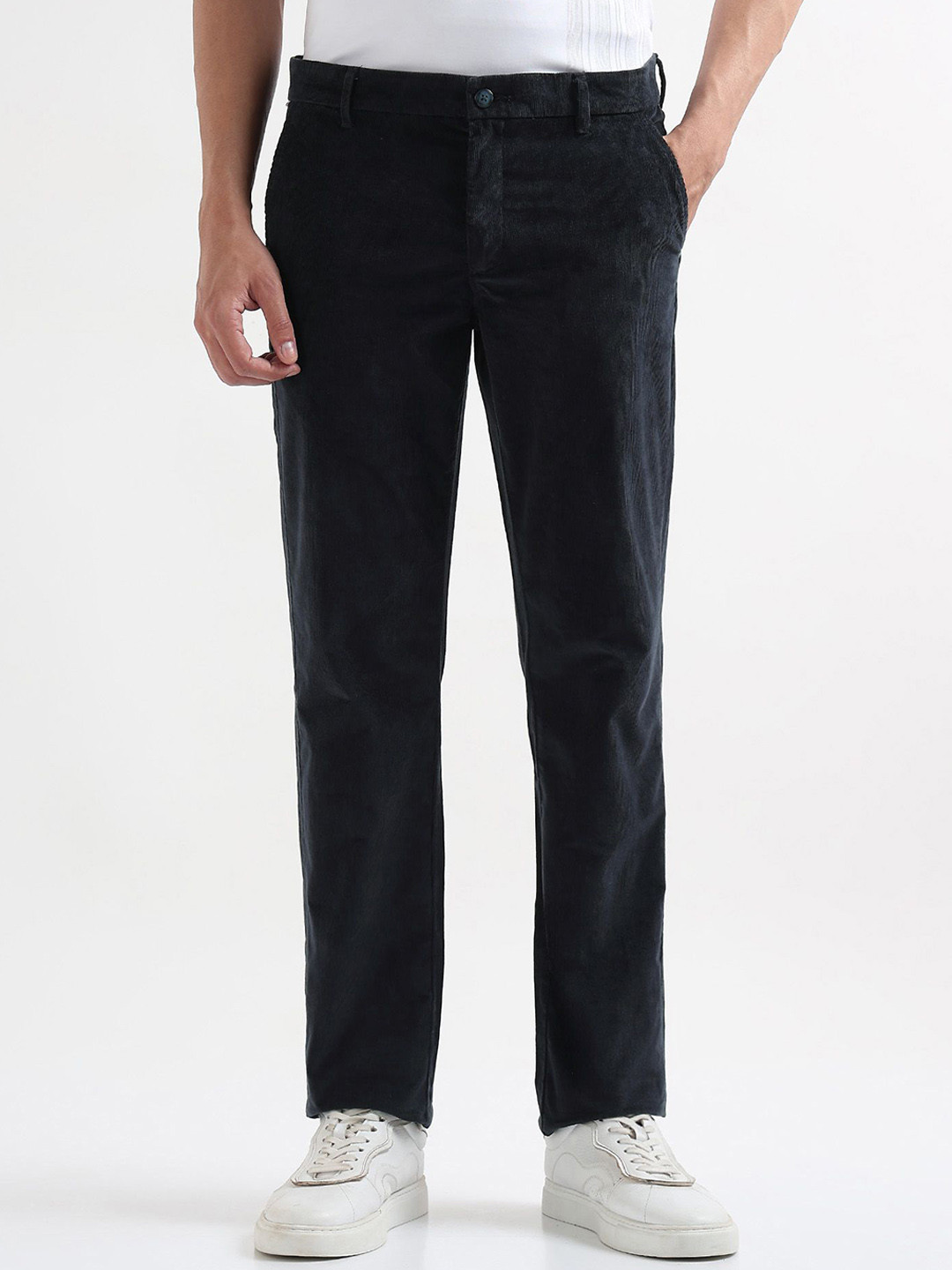 Arrow Sport Men Self Design Regular Fit Mid-Rise Corduroy Flat-Front Plain Trousers