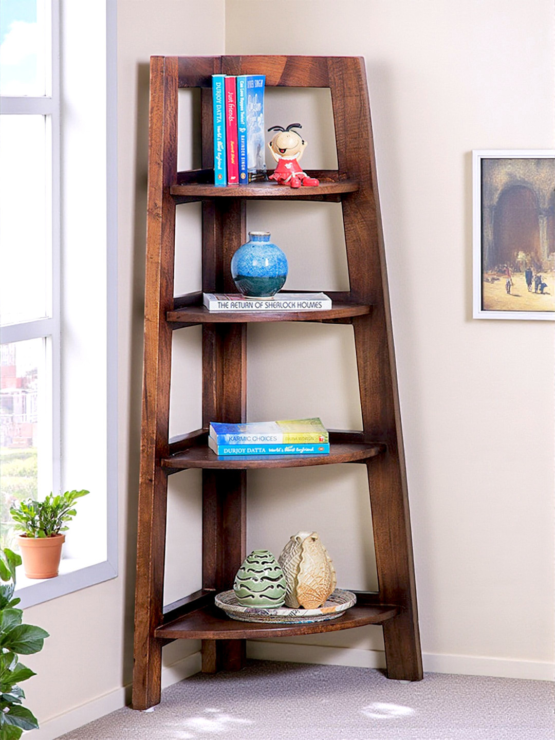 Ikiriya Sheesham Wood Accent Book Shelf Showcase Display Unit In Provisional Teak Finish