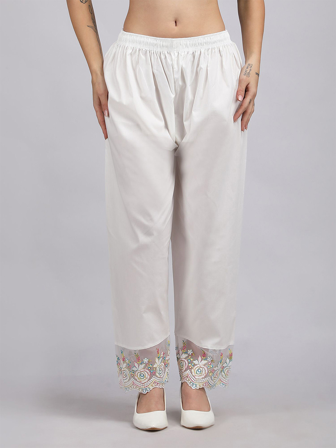 MICHAEL KOVLIN Women Ethnic Embroidery Cotton Pants With Drawstring
