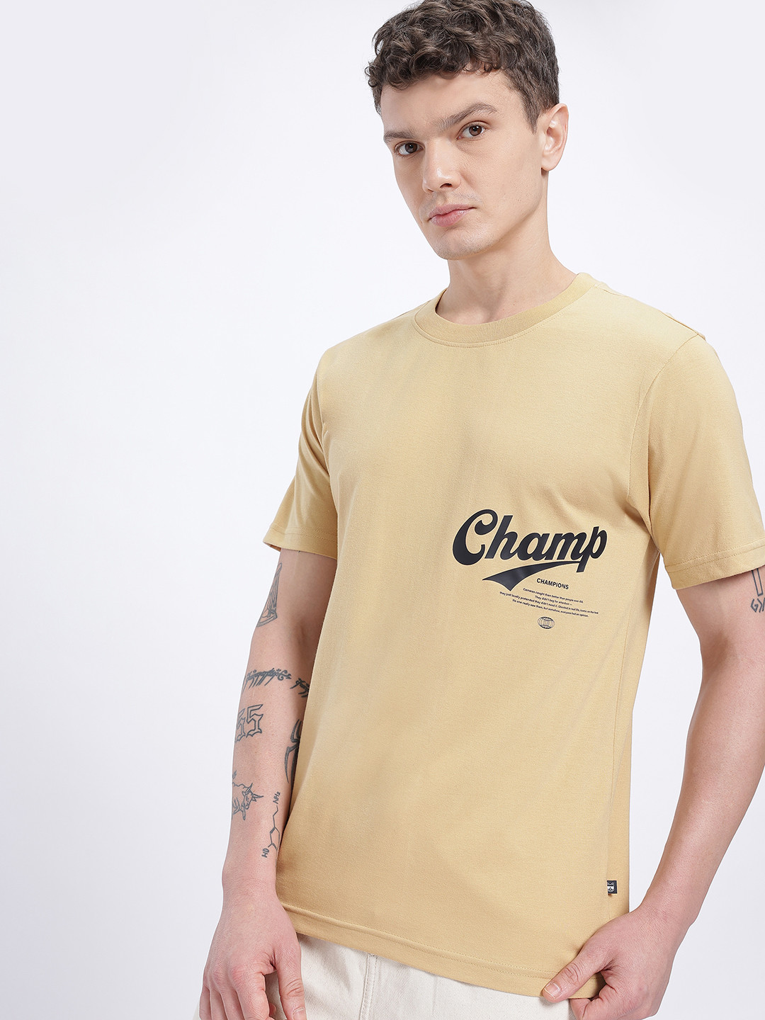 glitchez Placement Typography Print Round Neck Regular Fit T-shirt