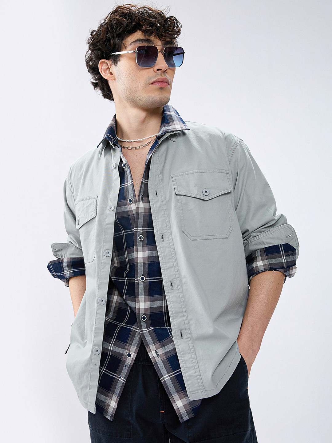 VASTRADO Men Solid Super Soft Double Pocket Cotton Overshirt Shacket