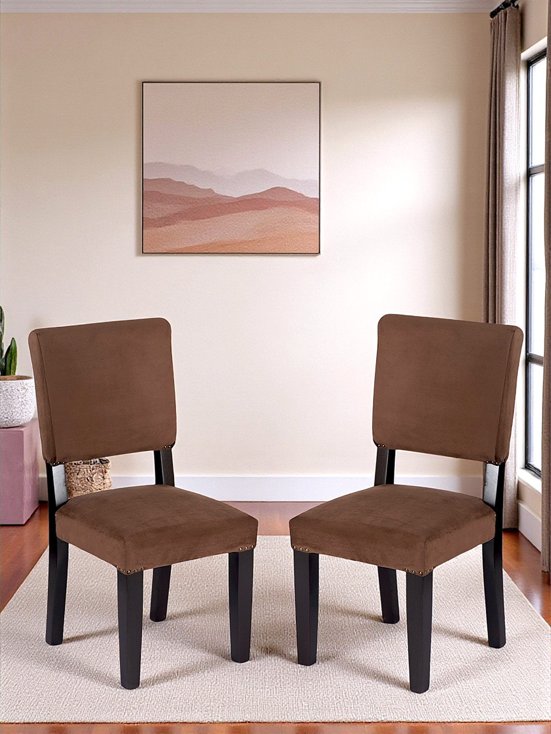 Ikiriya Rosewood Accent Set Of 2 Dining Chairs In Taupe Brown Velvet Fabric